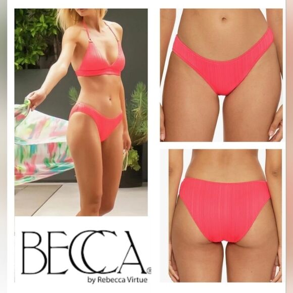 BECCA Moonridge Hotpink Rib Adela Hipster Bikini Bottom - Picture 1 of 12